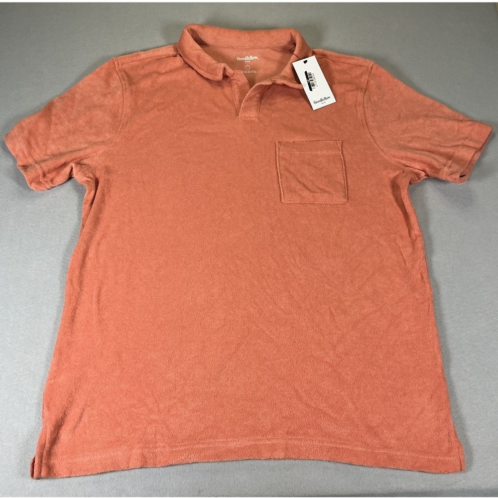 Goodfellow & Co Terry Cloth Polo Shirt Men's Large Orange Peach Pocket NWT